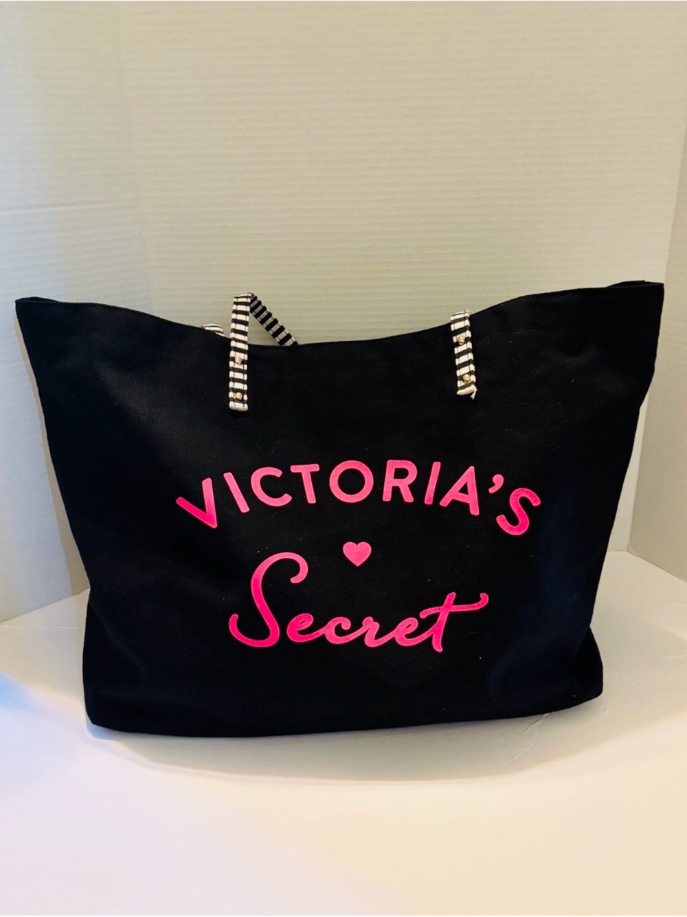 Victoria's Secret Black Tote with Hot Pink Logo